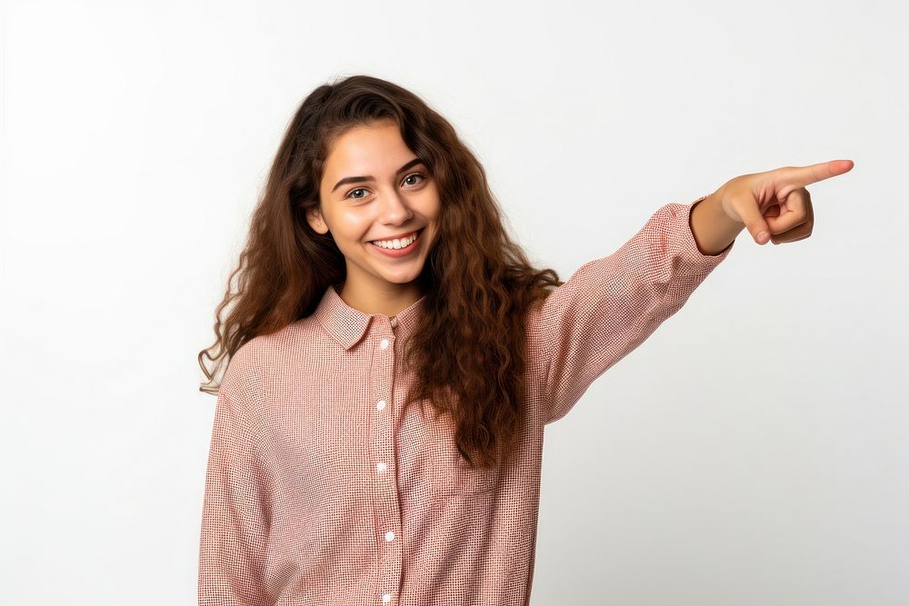 Young woman smile pointing adult. AI generated Image by rawpixel.