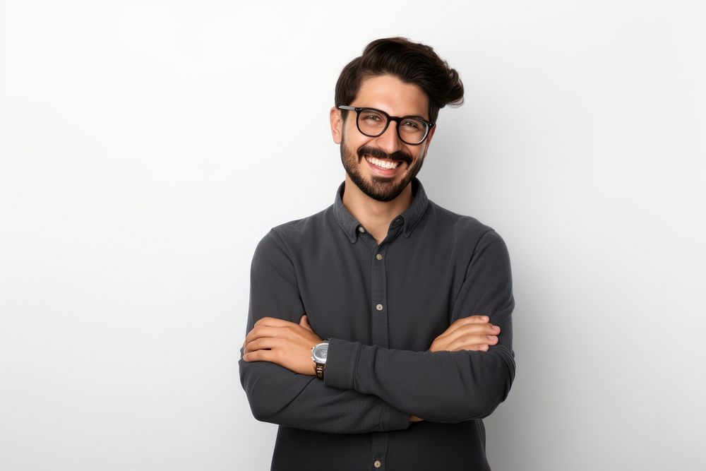 Man glasses smile portrait. AI generated Image by rawpixel.