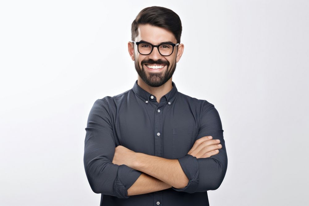 Man smile portrait glasses. AI generated Image by rawpixel.