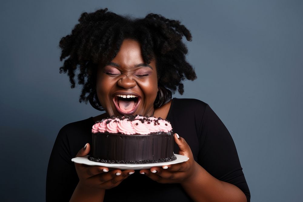Black South African woman cake laughing birthday. AI generated Image by rawpixel.