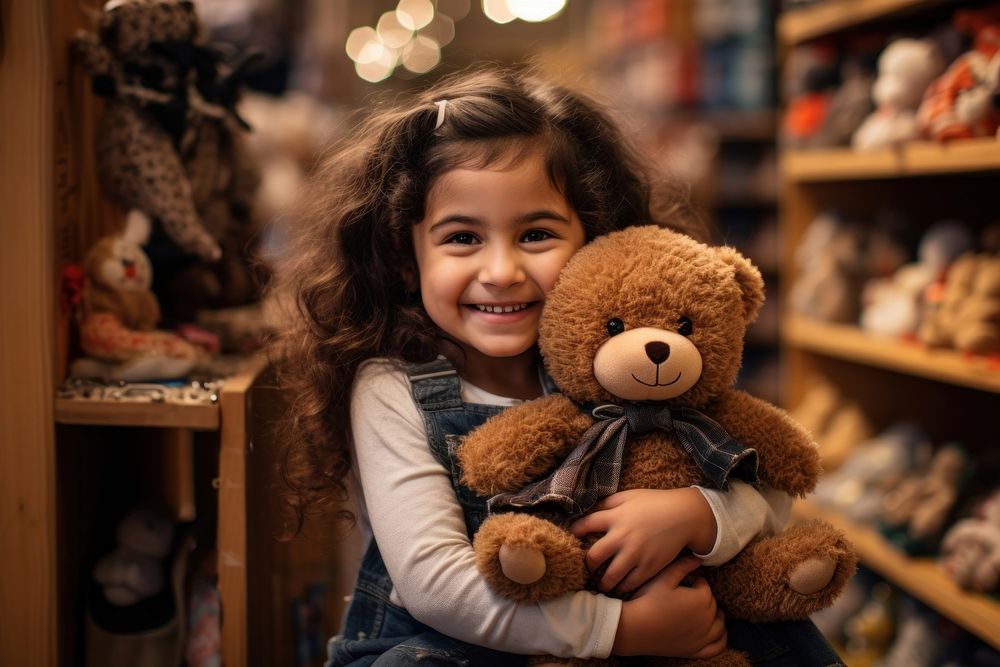 Teddy bear portrait child smile. AI generated Image by rawpixel.