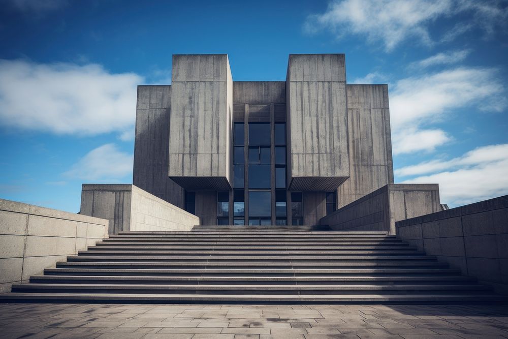 Brutalist building architecture staircase city. AI generated Image by rawpixel.