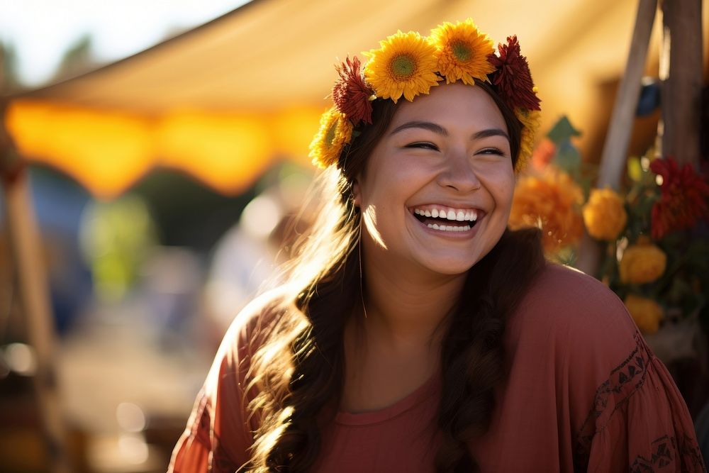 Chubby native american woman smiling outdoors laughing portrait. AI generated Image by rawpixel.