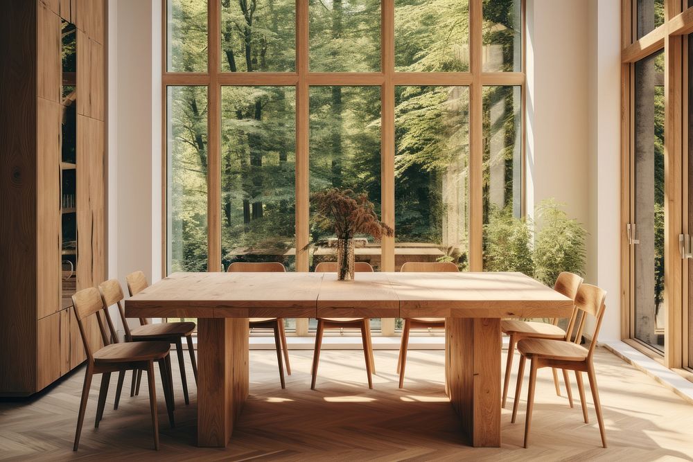 Dining room wood architecture furniture. AI generated Image by rawpixel.