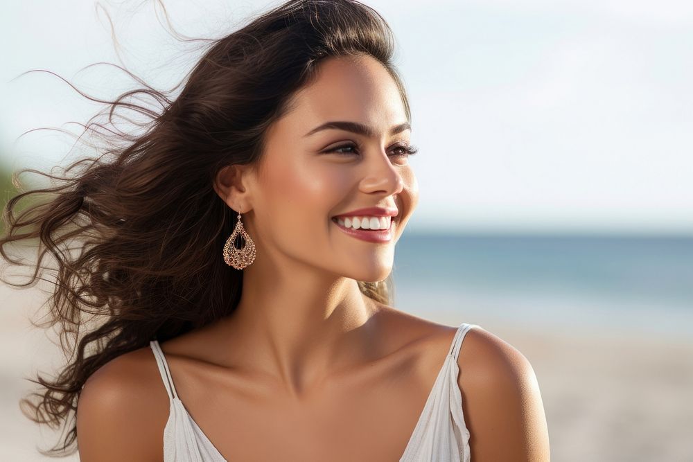 Happy latina woman wearing jewelry laughing adult smile. AI generated Image by rawpixel.