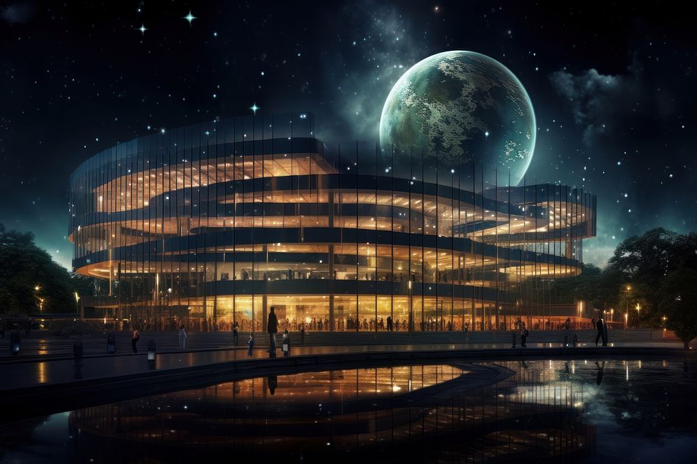 Luxury mall building night architecture astronomy. AI generated Image by rawpixel.
