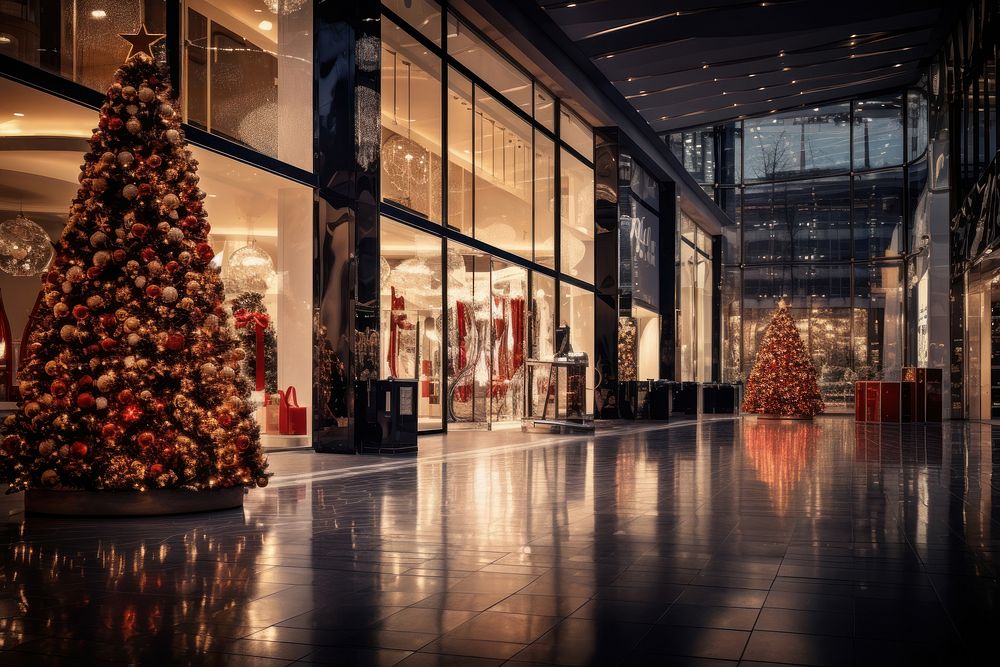 Mall building christmas architecture illuminated. AI generated Image by rawpixel.