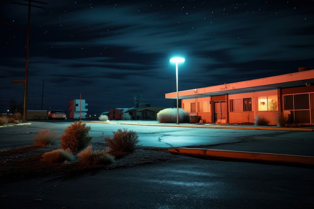 Motel building night architecture outdoors. AI generated Image by rawpixel.