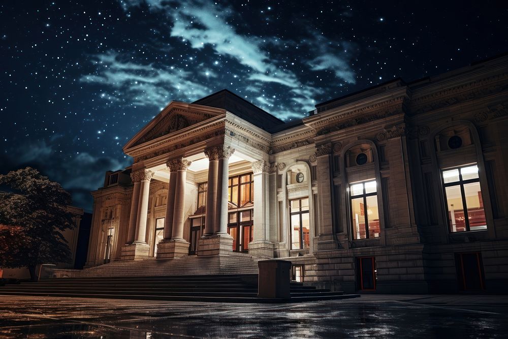 Museum building night architecture outdoors. AI generated Image by rawpixel.