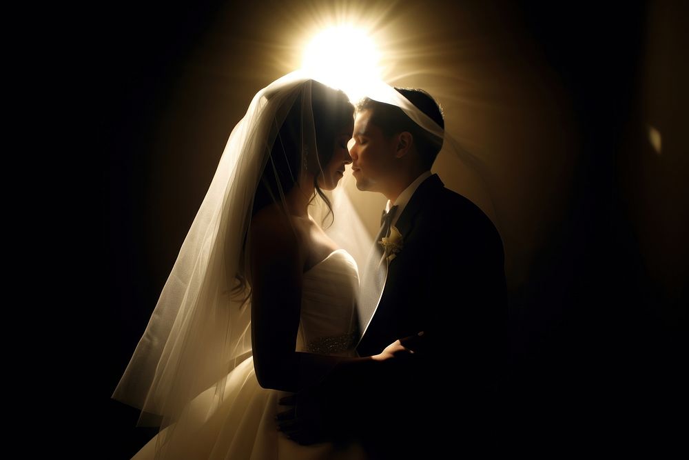 Bride and groom backlighting photography portrait. AI generated Image by rawpixel.