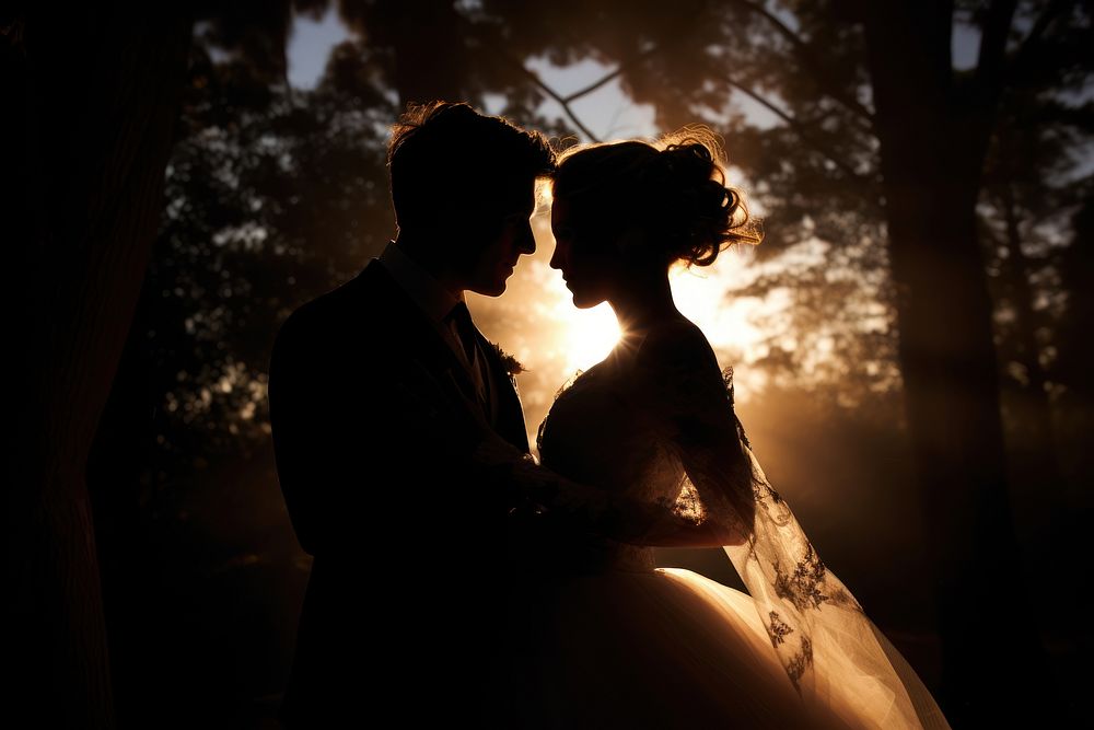 Bride and groom backlighting photography portrait. AI generated Image by rawpixel.