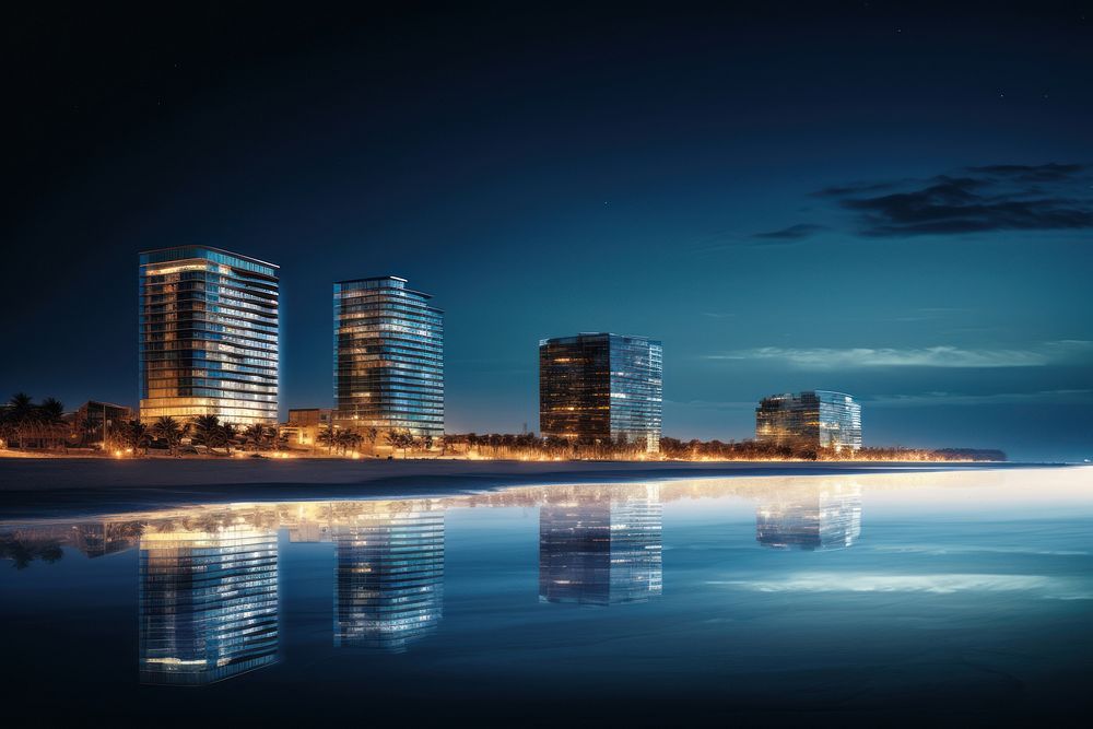 Modern buildings near beach architecture cityscape outdoors. AI generated Image by rawpixel.