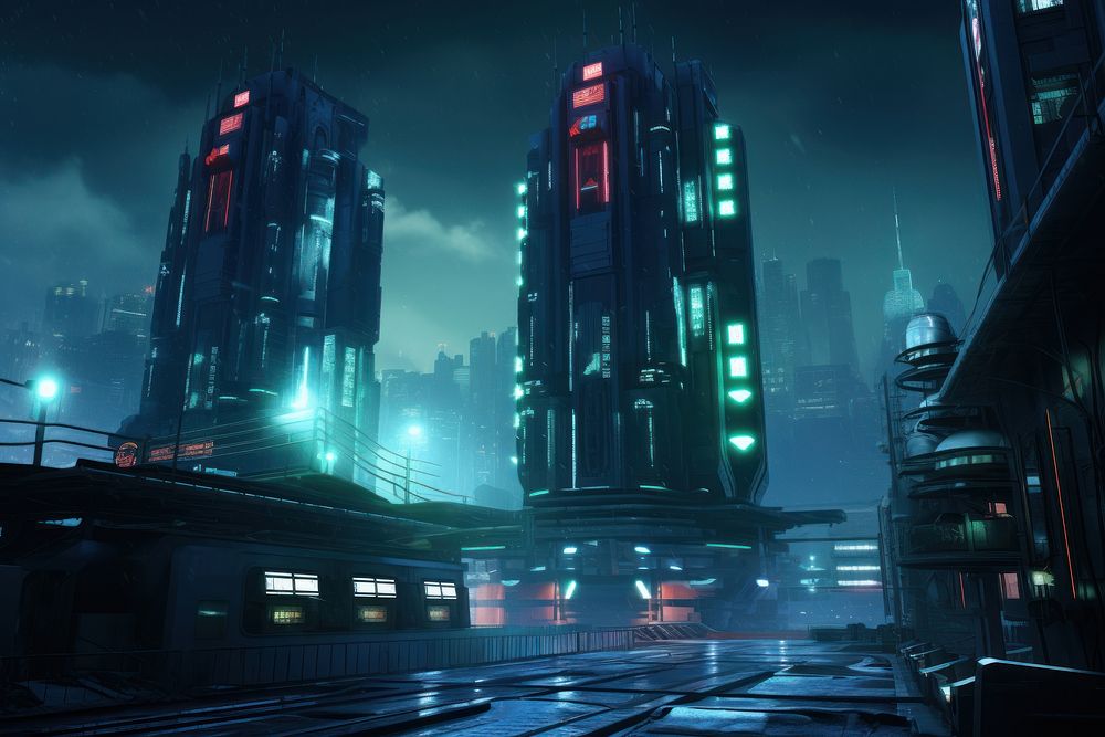 Cyberpunk bulding building architecture metropolis. AI generated Image by rawpixel.