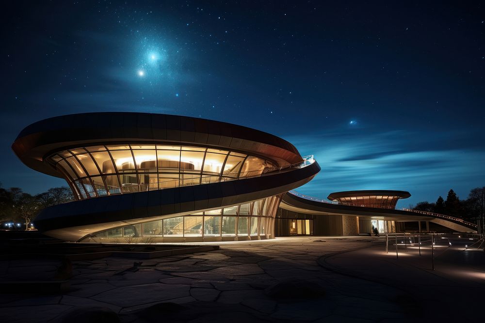 Planetarium night architecture planetarium. AI generated Image by rawpixel.