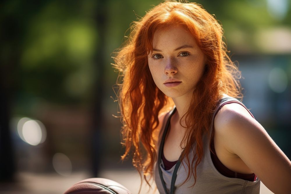 Red haired female basketball player portrait contemplation individuality. AI generated Image by rawpixel.