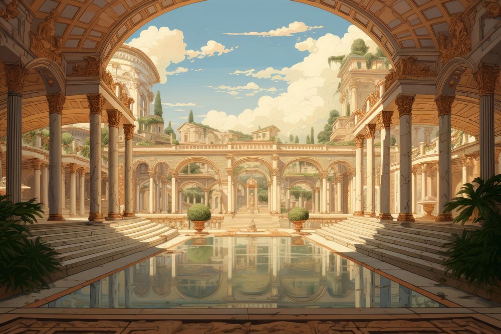 Roman style background architecture building hacienda. AI generated Image by rawpixel.