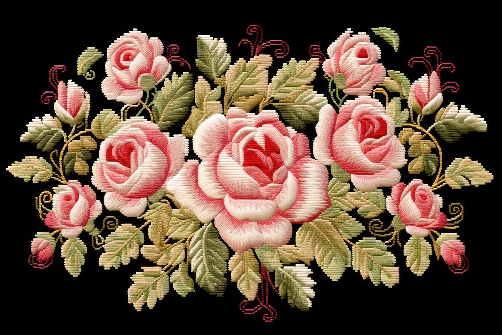 Rose flower embroidery pattern plant art. AI generated Image by rawpixel.