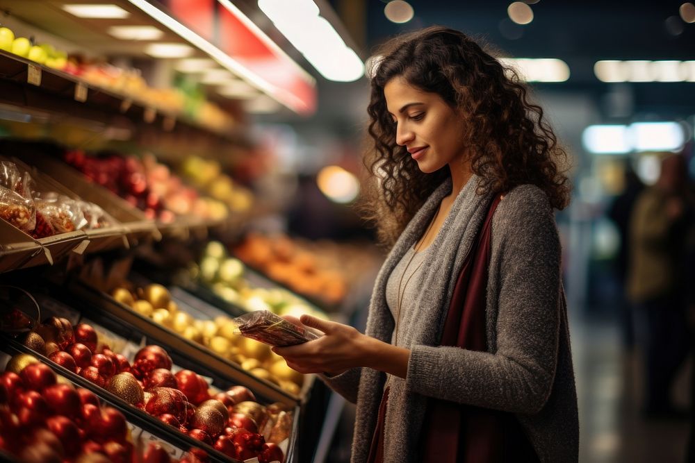 Shopping in a grocery store market adult woman. AI generated Image by rawpixel.