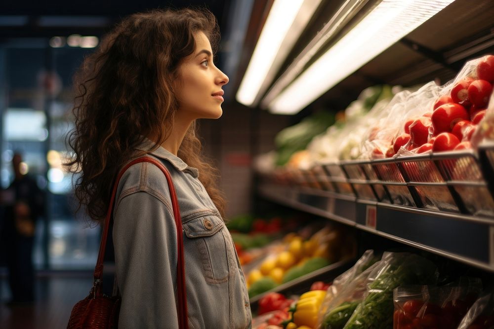 Shopping in a grocery store market girl supermarket. AI generated Image by rawpixel.