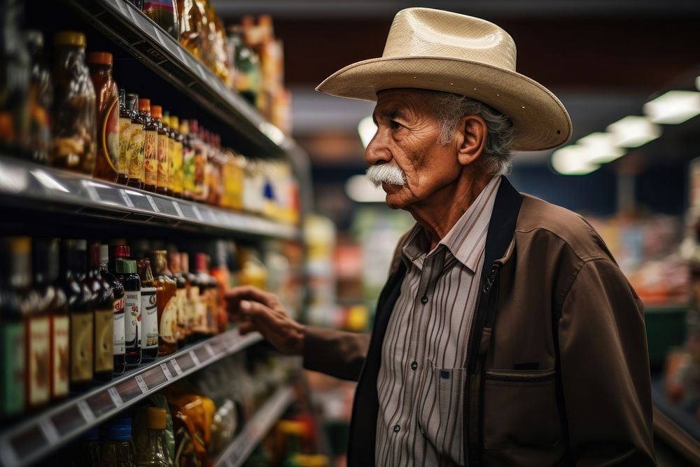 Shopping in a grocery store shelf adult man. 