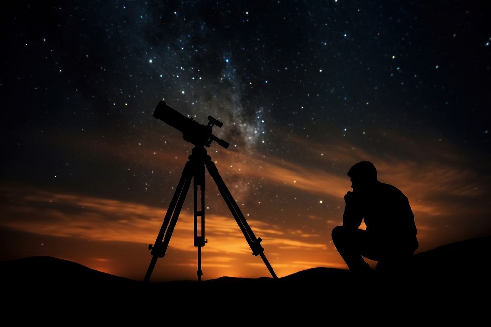 Telescope silhouette astronomy outdoors nature. AI generated Image by rawpixel.
