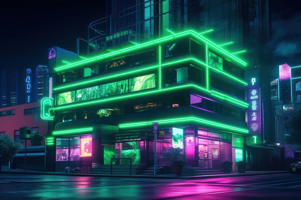 City building neon architecture nightlife. AI generated Image by rawpixel.