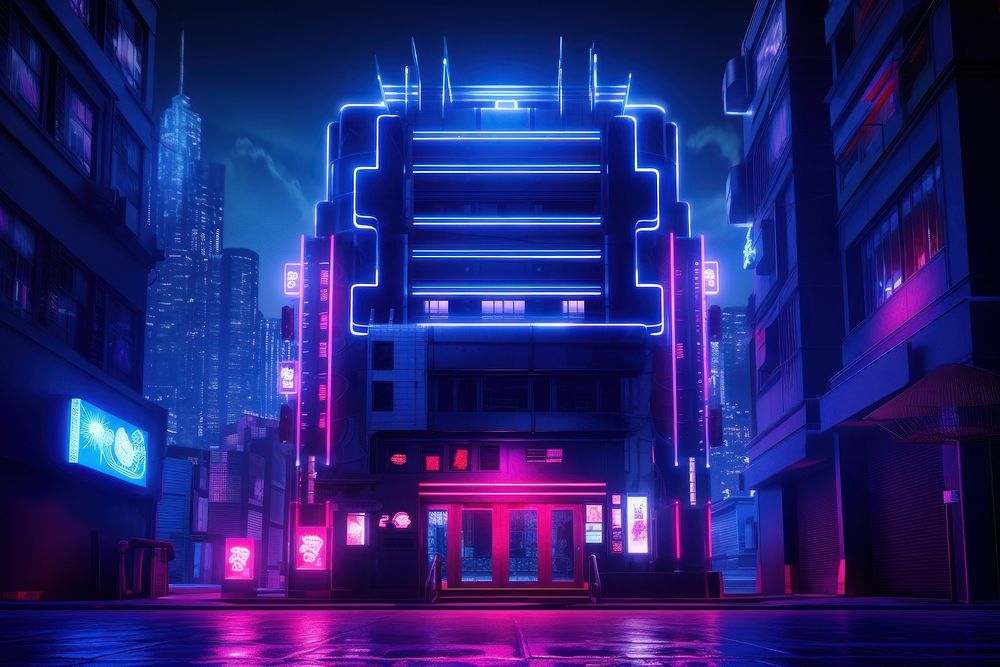 City building neon architecture lighting. AI generated Image by rawpixel.
