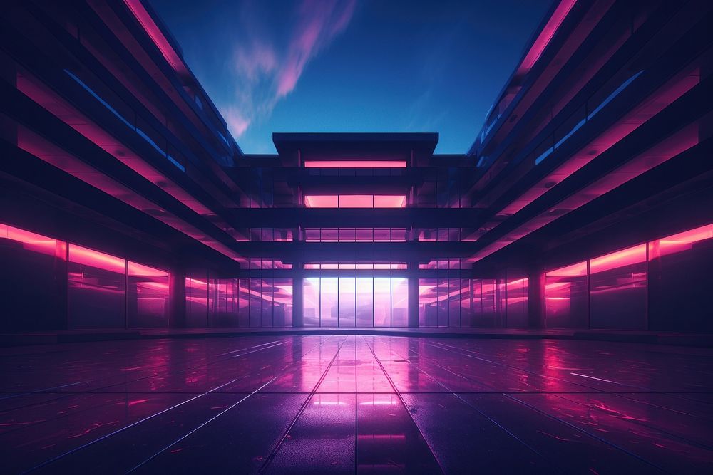 Modern building light architecture illuminated. AI generated Image by rawpixel.