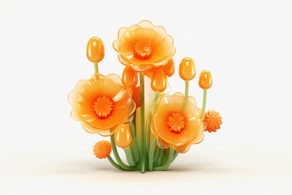 Simple orange flowers and a green cactus plant petal white background. AI generated Image by rawpixel.