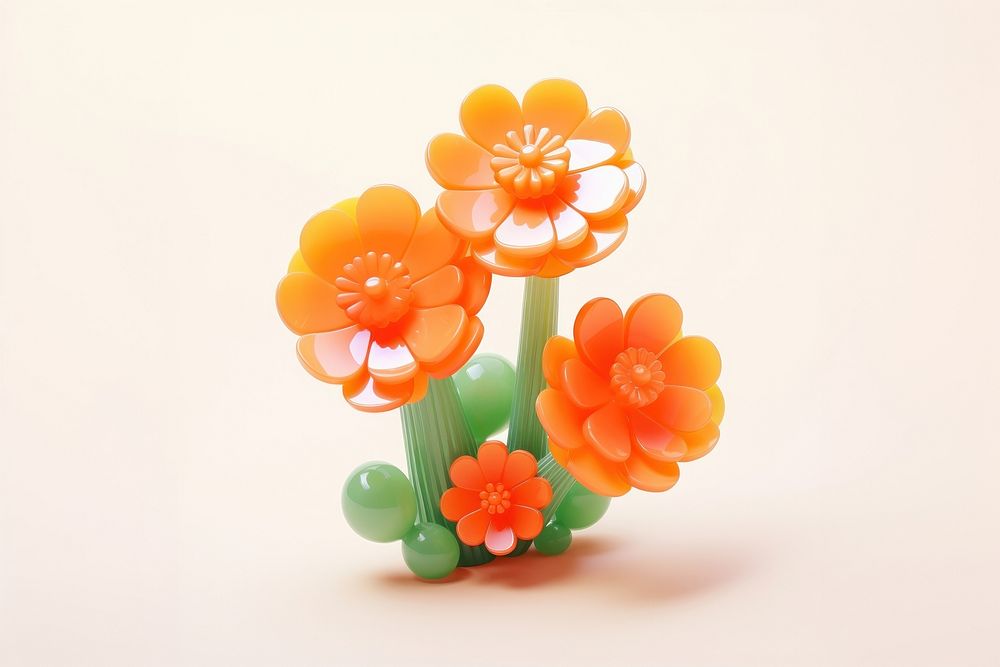 Simple orange flowers and a green cactus jewelry plant inflorescence. AI generated Image by rawpixel.