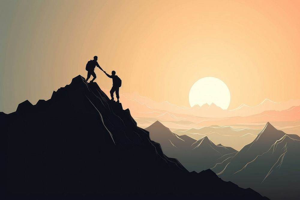 Teamwork silhouette mountain hiking. AI generated Image by rawpixel.