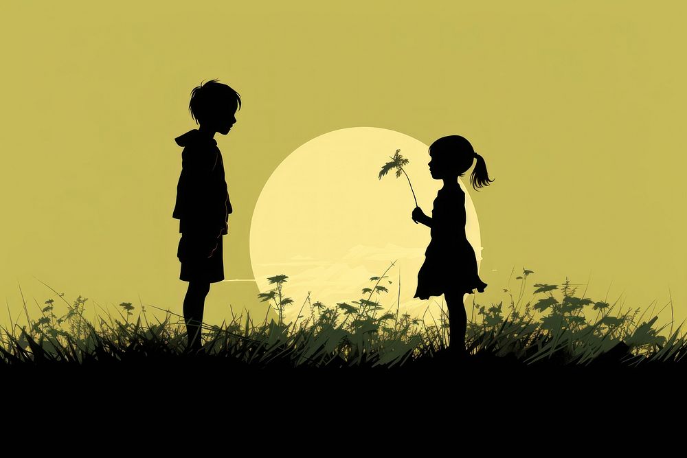 Children playing silhouette outdoors plant. AI generated Image by rawpixel.