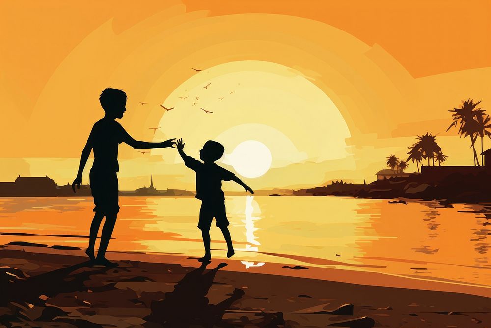 Children playing silhouette outdoors nature. AI generated Image by rawpixel.