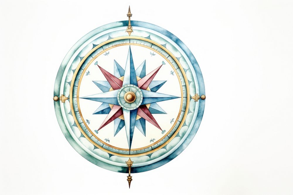 Watercolor compass white background chandelier dartboard. AI generated Image by rawpixel.