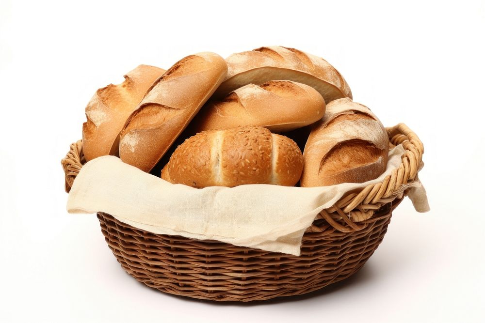 A basket of bread food bun white background. AI generated Image by rawpixel.