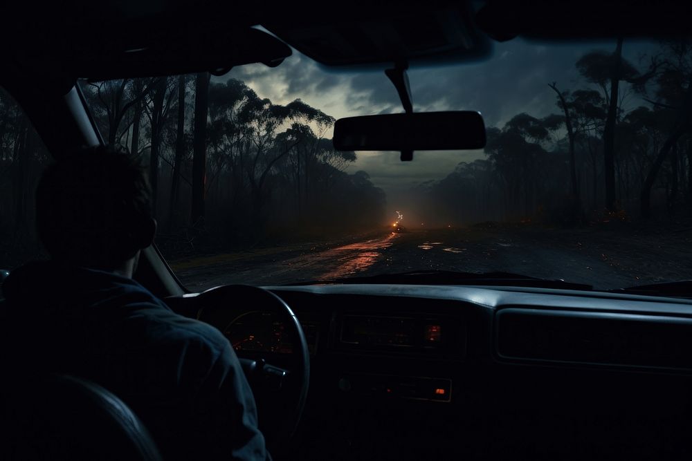 Person is driving a car vehicle nature night. AI generated Image by rawpixel.