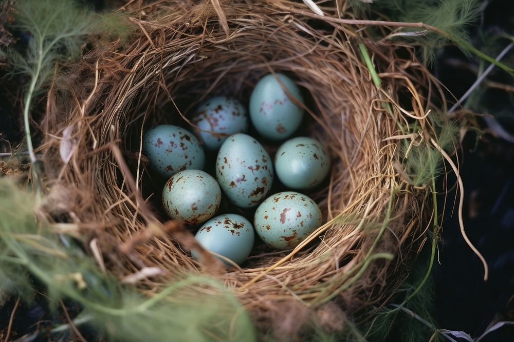 Top view of eggs in nest celebration beginnings fragility. AI generated Image by rawpixel.