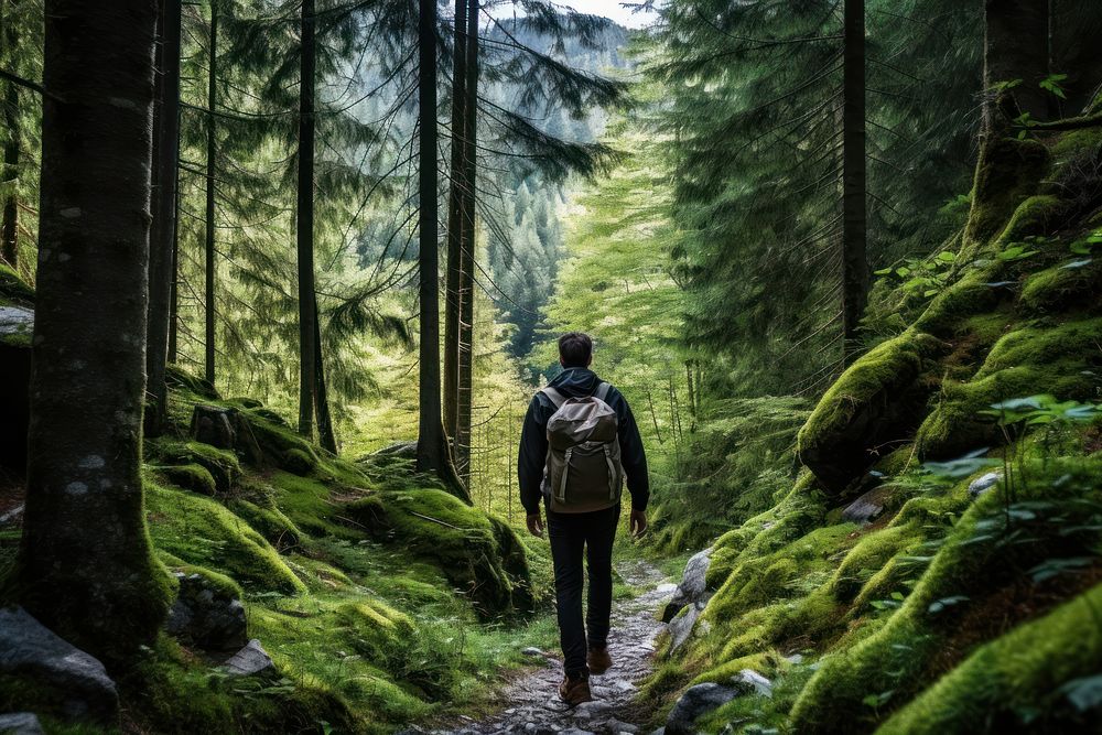 Tourist walking mountain forest trail | Free Photo - rawpixel