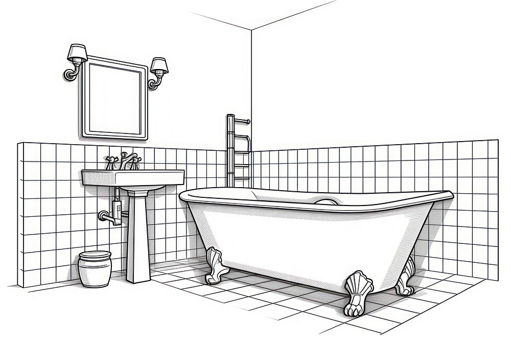 Bathroom bathtub sketch line. AI generated Image by rawpixel.