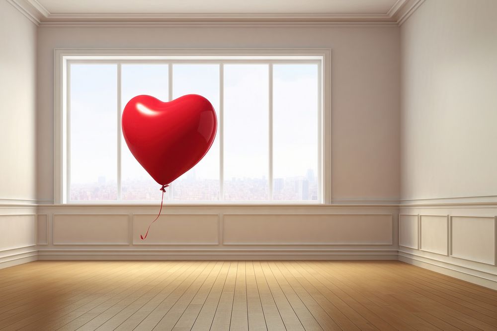 Big heart balloon in empty room architecture celebration decoration. AI generated Image by rawpixel.