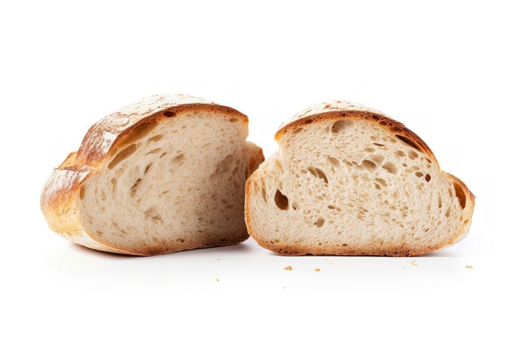 Bread cut in half food white background sourdough. AI generated Image by rawpixel.
