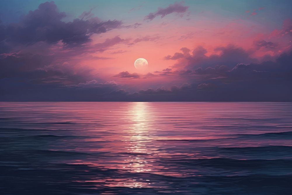 Calm ocean at dusk astronomy outdoors horizon. AI generated Image by rawpixel.