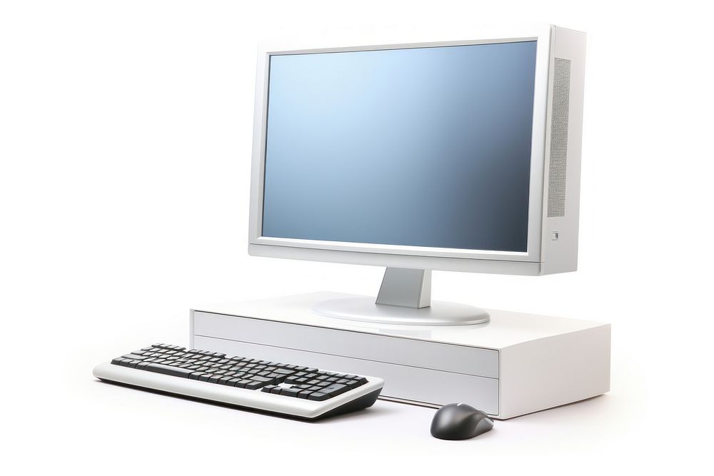 Computer with monitor screen white background electronics. 