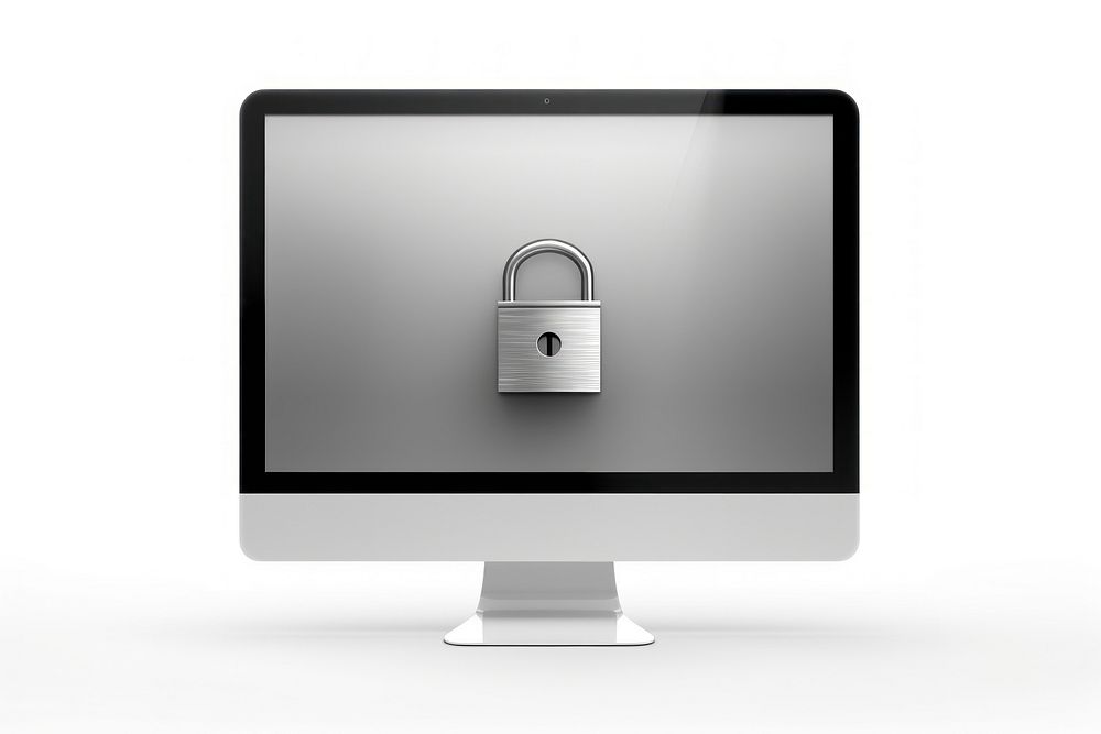 Computer screen with a lock icon white background electronics technology. AI generated Image by rawpixel.