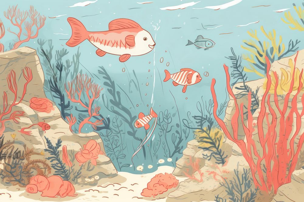 Coral under sea outdoors drawing nature. AI generated Image by rawpixel.