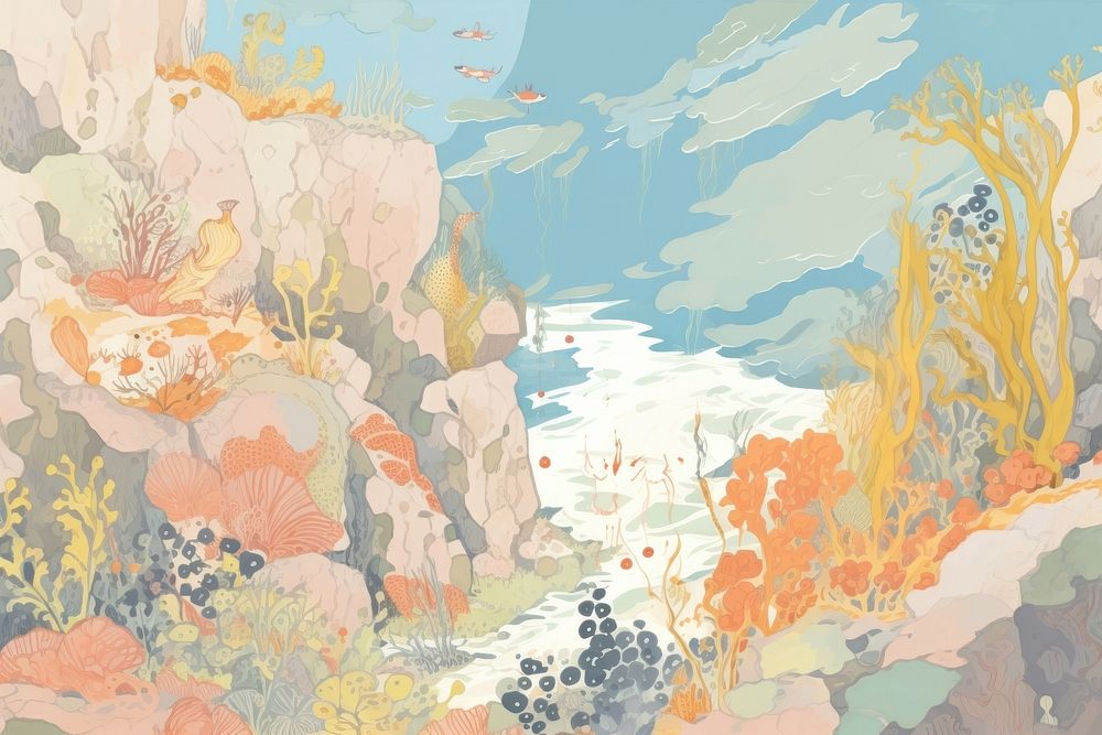 Coral under sea backgrounds painting outdoors. AI generated Image by rawpixel.