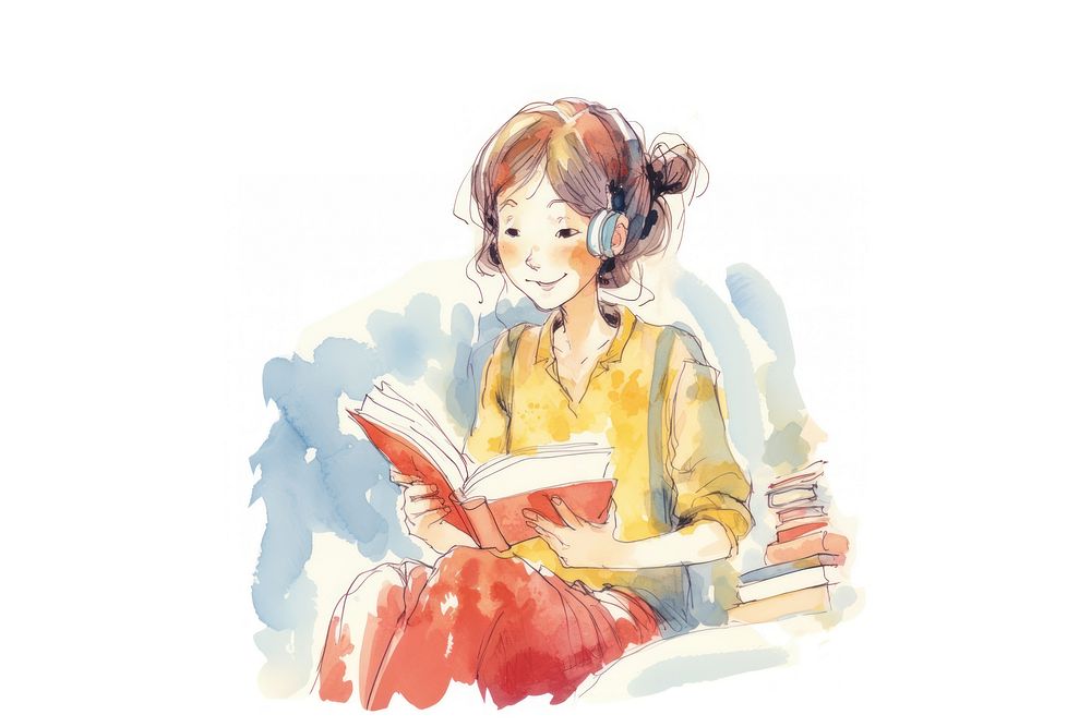 Cartoon woman reading book drawing sketch publication. AI generated Image by rawpixel.