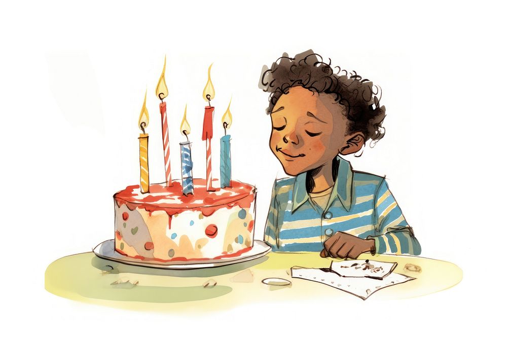 Black kid blow birthday cake dessert cartoon candle. AI generated Image by rawpixel.