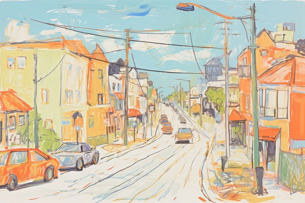City road drawing sketch painting. AI generated Image by rawpixel.