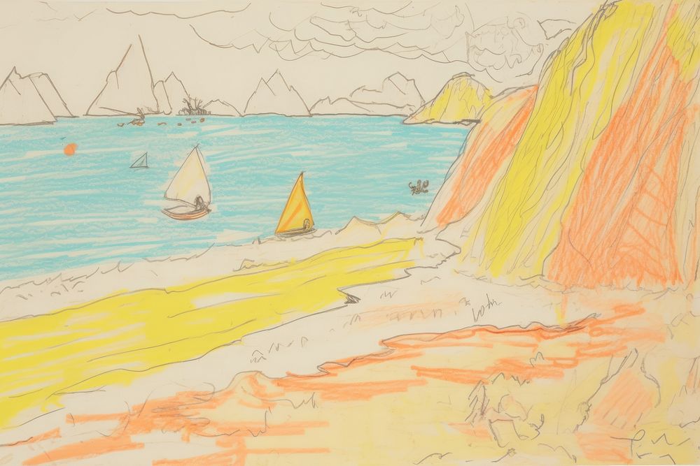 Beach landscape drawing sketch painting. AI generated Image by rawpixel.